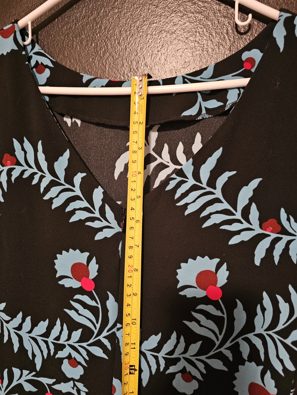 Boden Black Midi Dress with Light Blue Vine Print and Red Floral Accents - Picture 9 of 12